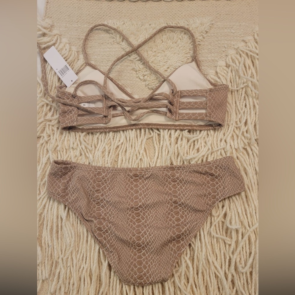 Hula Honey Snake Print 2 Pieces Bikini Bathing Suit Brown/ White Color